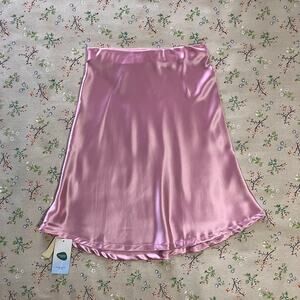 OGL Milky Waves Acetate Silk-Like Bias-Cut Slip Skirt Pink Medium Knee Length